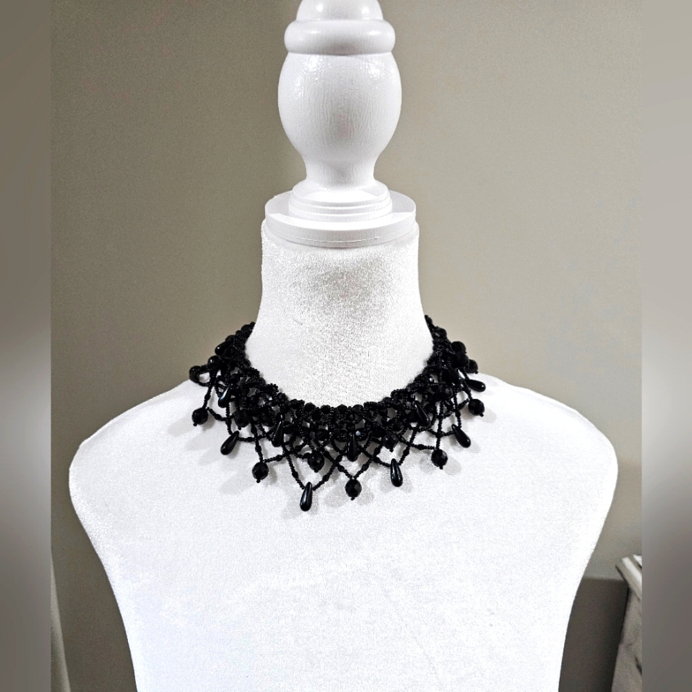 Handcrafted Black Lace Beaded Choker Necklace